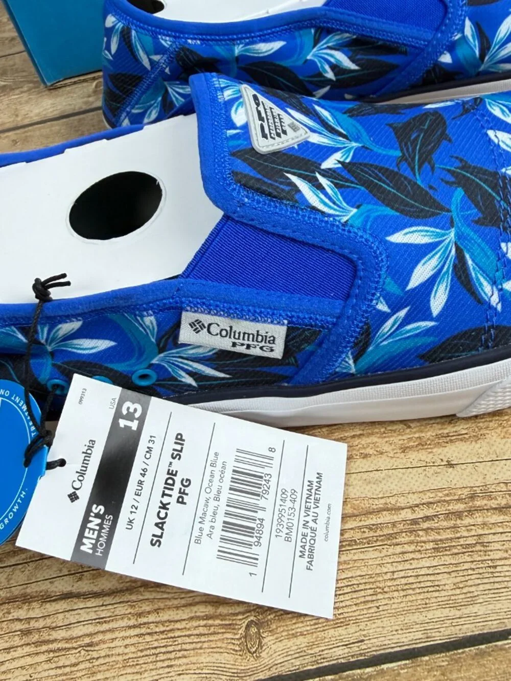 Columbia PFG Men's 13 Blue Floral Slacktide Slip-On Shoes NWT Fishing Casual